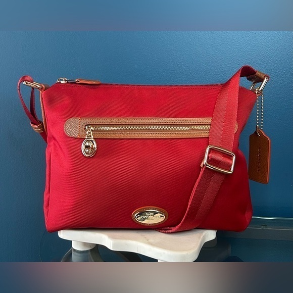 Coach Sawyer Red Nylon Canvas Crossbody F37239 - Picture 1 of 17